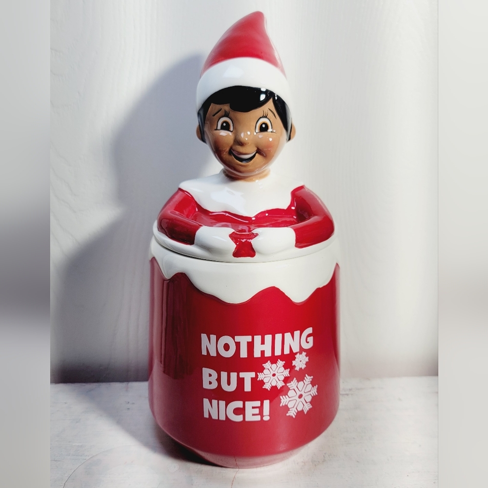 At Home Elf Cookie Jar "Nothing but nice!" 12in. H
